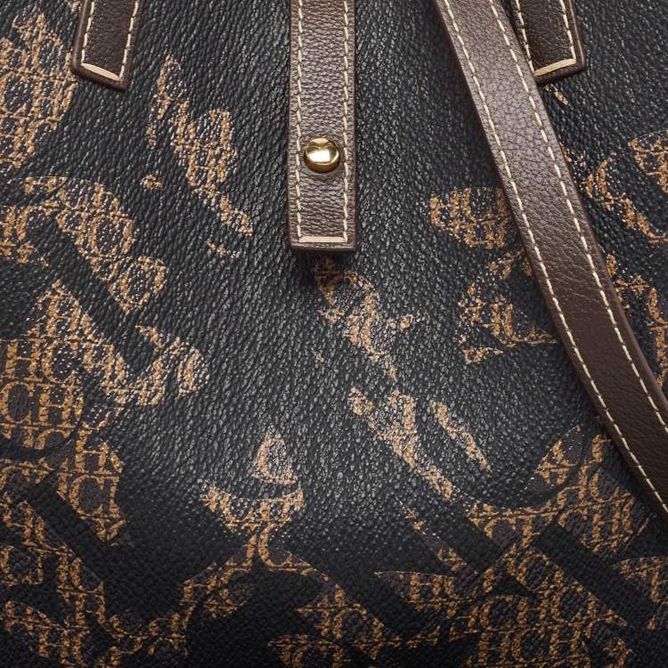 Pre Owned Carolina Herrera Black/Brown Monogram Coated Canvas and Leather Matryoshka Tote