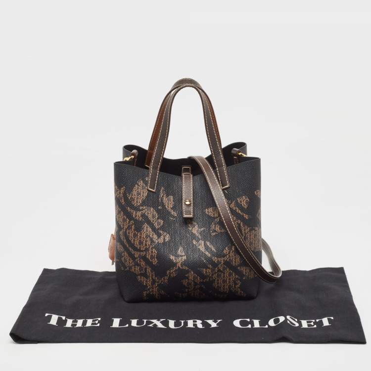 Pre Owned Carolina Herrera Black/Brown Monogram Coated Canvas and Leather Matryoshka Tote