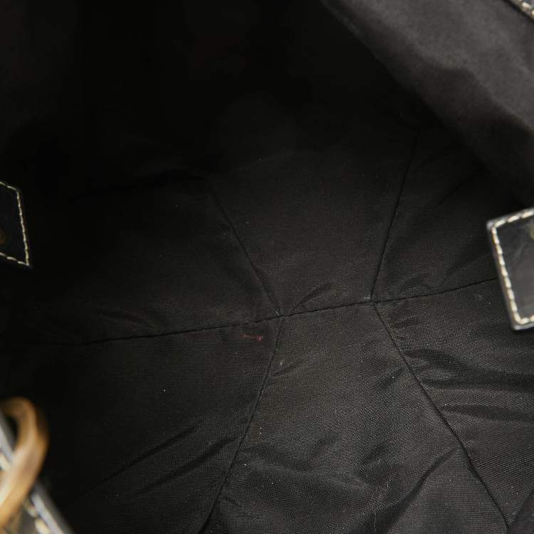 Pre Owned Carolina Herrera Black/Gold Monogram Embossed Leather Chain Tote