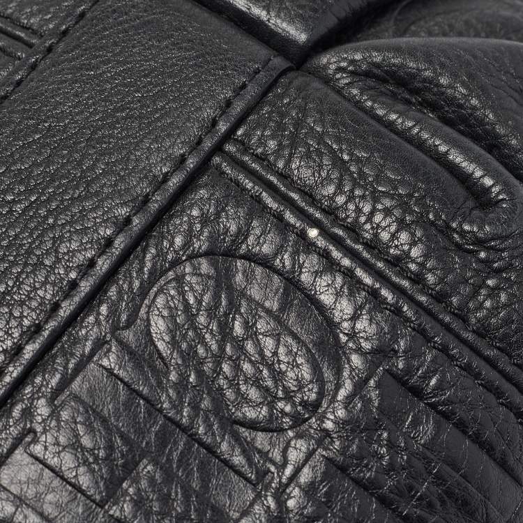 Pre Owned Carolina Herrera Black Monogram Embossed Leather Chain Hobo