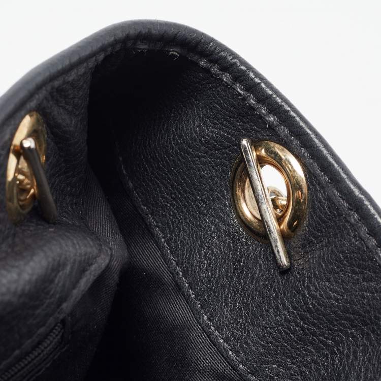 Pre Owned Carolina Herrera Black Monogram Embossed Leather Chain Hobo