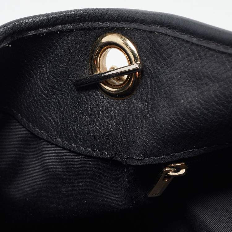 Pre Owned Carolina Herrera Black Monogram Embossed Leather Chain Hobo