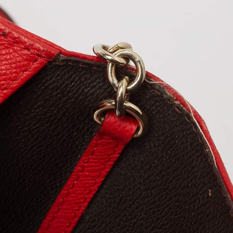 Pre Owned Carolina Herrera Red/Brown Signature Coated Canvas and Leather Envelope Flap Bag