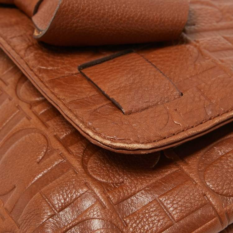 Pre Owned Carolina Herrera Brown Monogram Leather Audrey Shoulder Bag