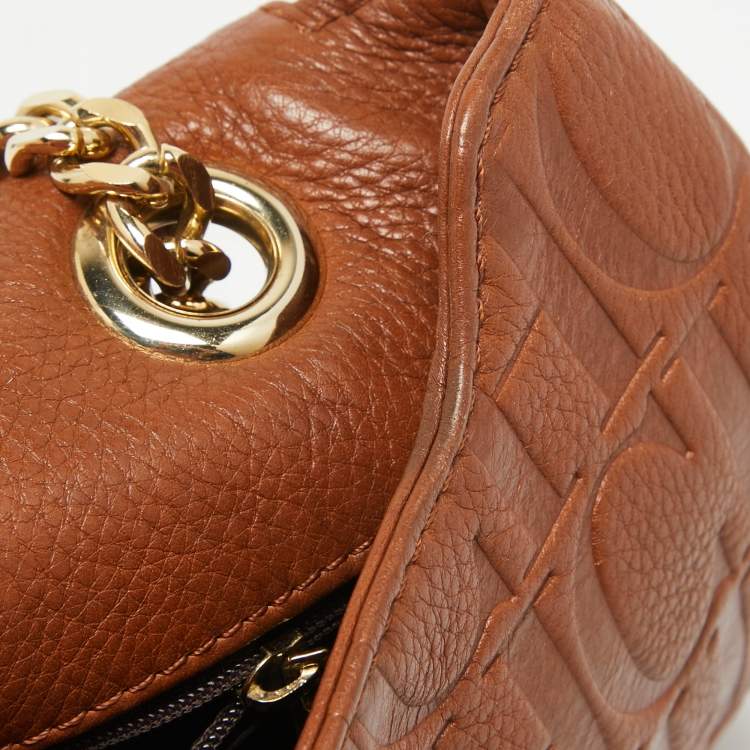 Pre Owned Carolina Herrera Brown Monogram Leather Audrey Shoulder Bag
