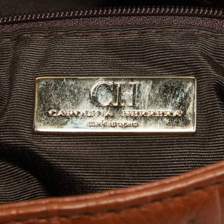 Pre Owned Carolina Herrera Brown Monogram Leather Audrey Shoulder Bag