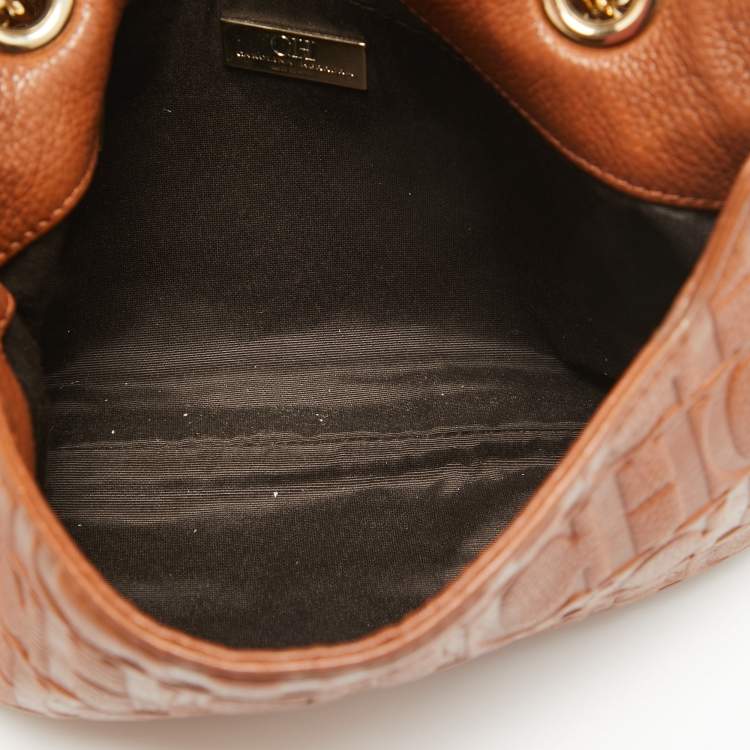 Pre Owned Carolina Herrera Brown Monogram Leather Audrey Shoulder Bag