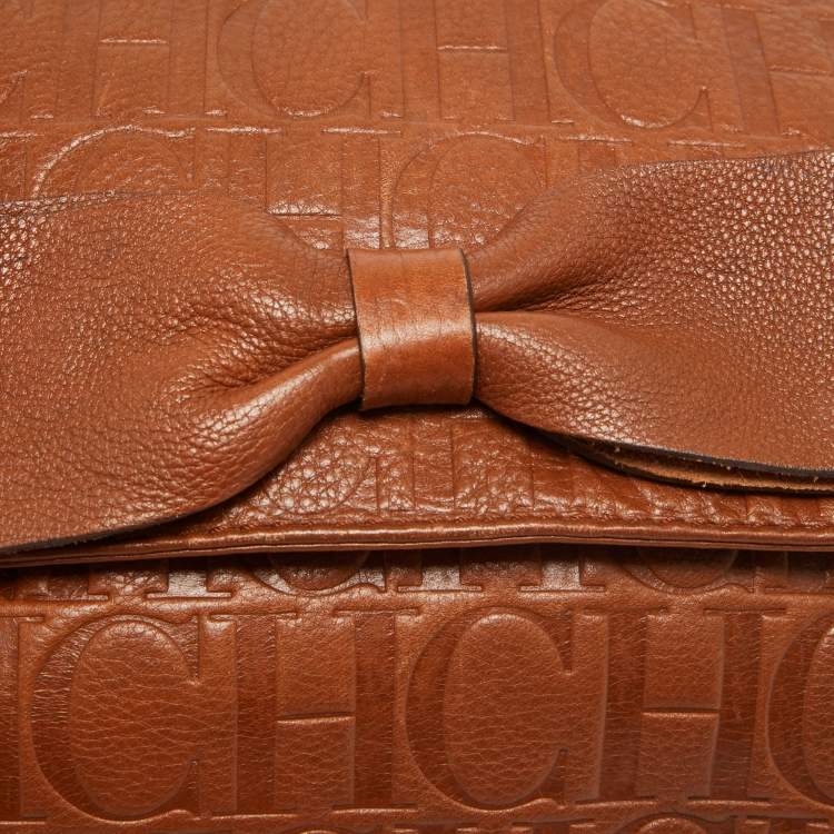 Pre Owned Carolina Herrera Brown Monogram Leather Audrey Shoulder Bag