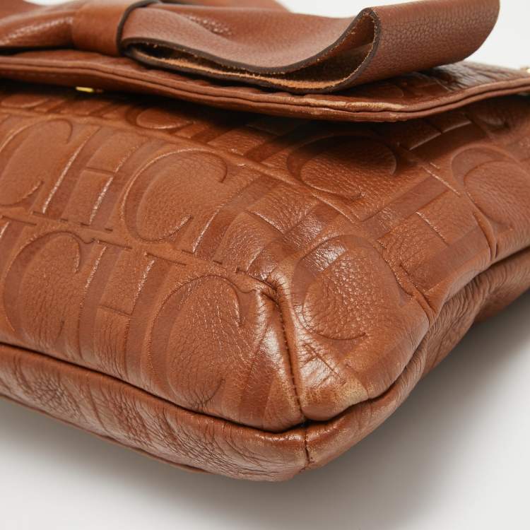 Pre Owned Carolina Herrera Brown Monogram Leather Audrey Shoulder Bag