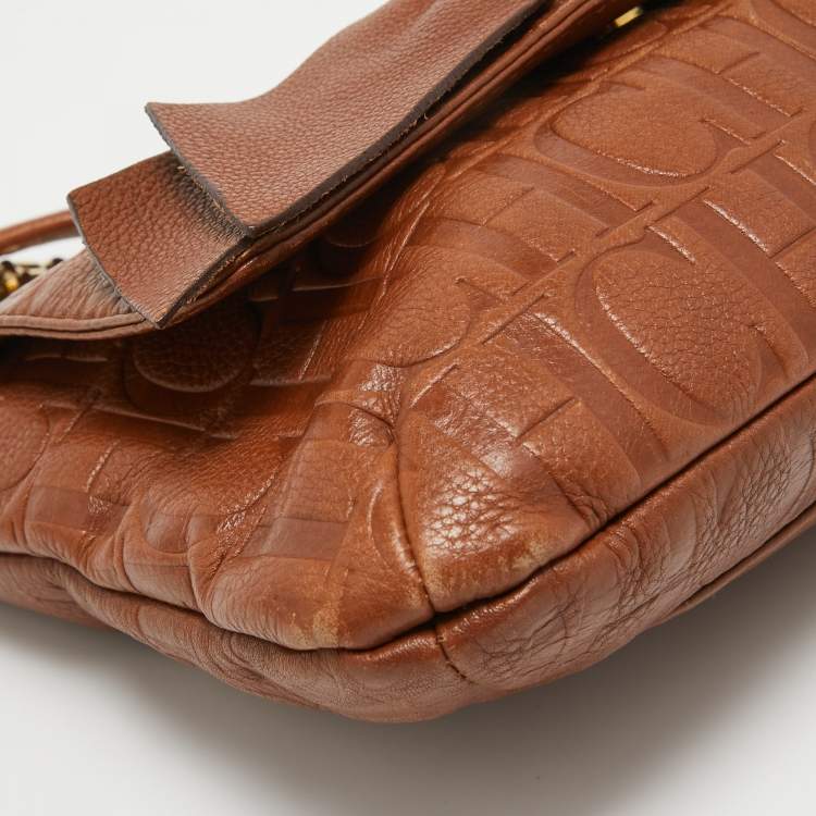 Pre Owned Carolina Herrera Brown Monogram Leather Audrey Shoulder Bag