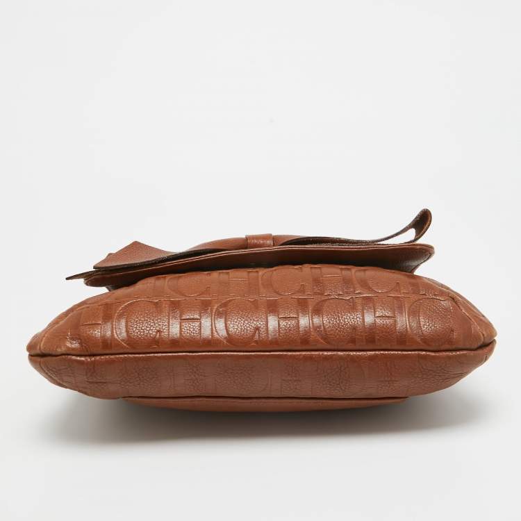 Pre Owned Carolina Herrera Brown Monogram Leather Audrey Shoulder Bag