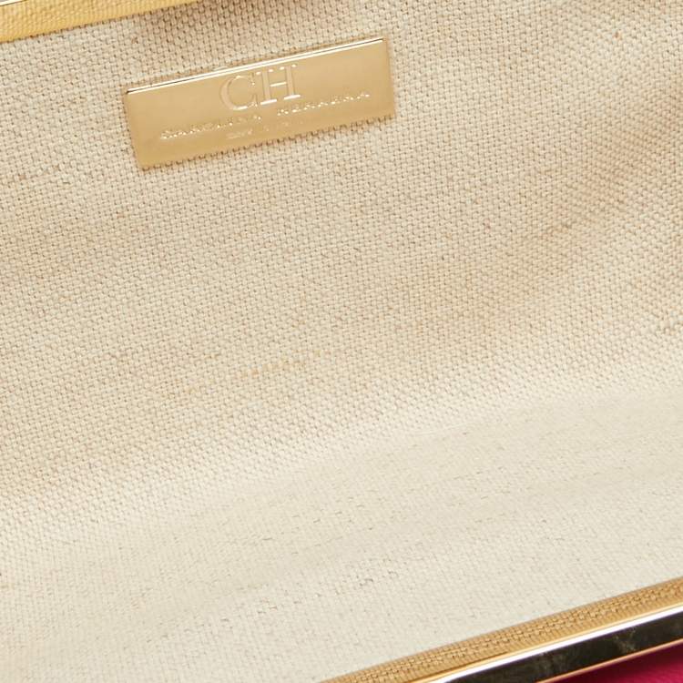 Pre Owned Carolina Herrera Pink Quilted Leather Frame Chain Clutch