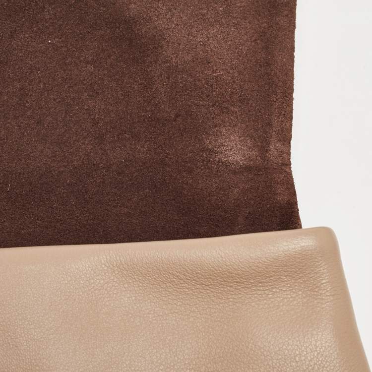 Pre Owned Carolina Herrera Brown/Beige Leather Camelot Colorblock Top Handle Bag