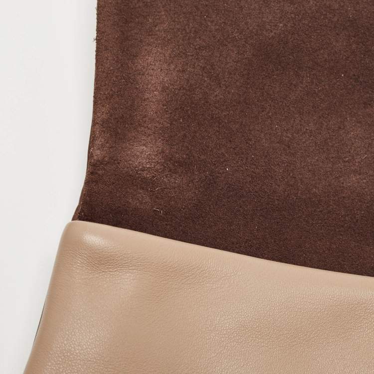 Pre Owned Carolina Herrera Brown/Beige Leather Camelot Colorblock Top Handle Bag