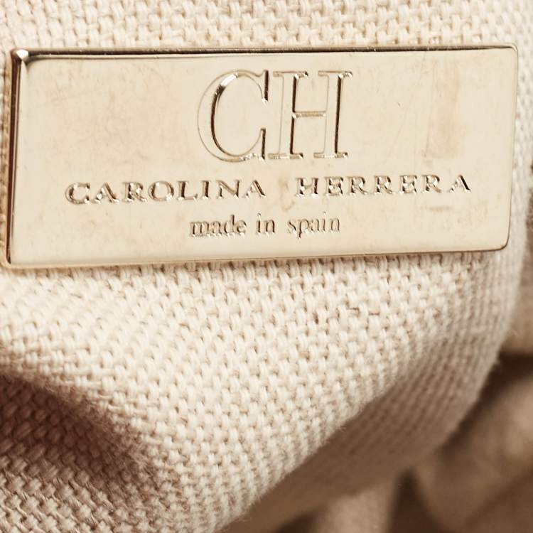 Pre Owned Carolina Herrera Brown/Beige Leather Camelot Colorblock Top Handle Bag