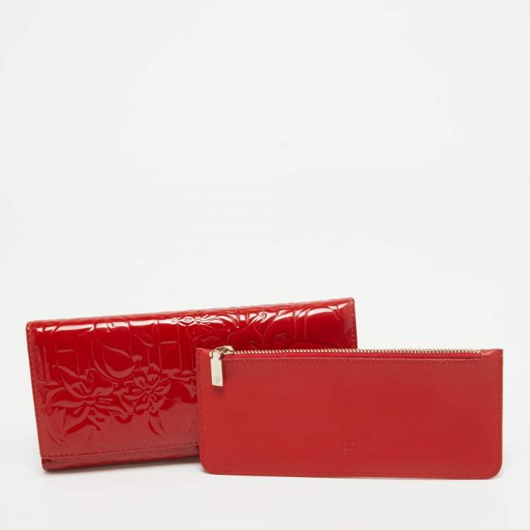 Pre Owned Carolina Herrera Red Embossed Patent Leather Flap Continental Wallet