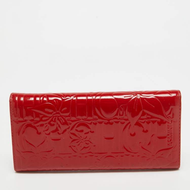 Pre Owned Carolina Herrera Red Embossed Patent Leather Flap Continental Wallet