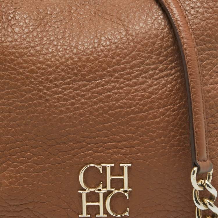 Pre Owned Carolina Herrera Brown Leather Tassel Chain Hobo