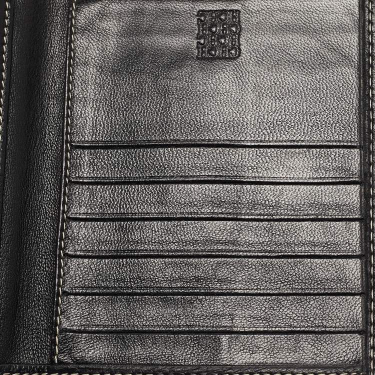 Pre Owned Carolina Herrera Dark Brown Logo Embossed Leather Trifold Wallet