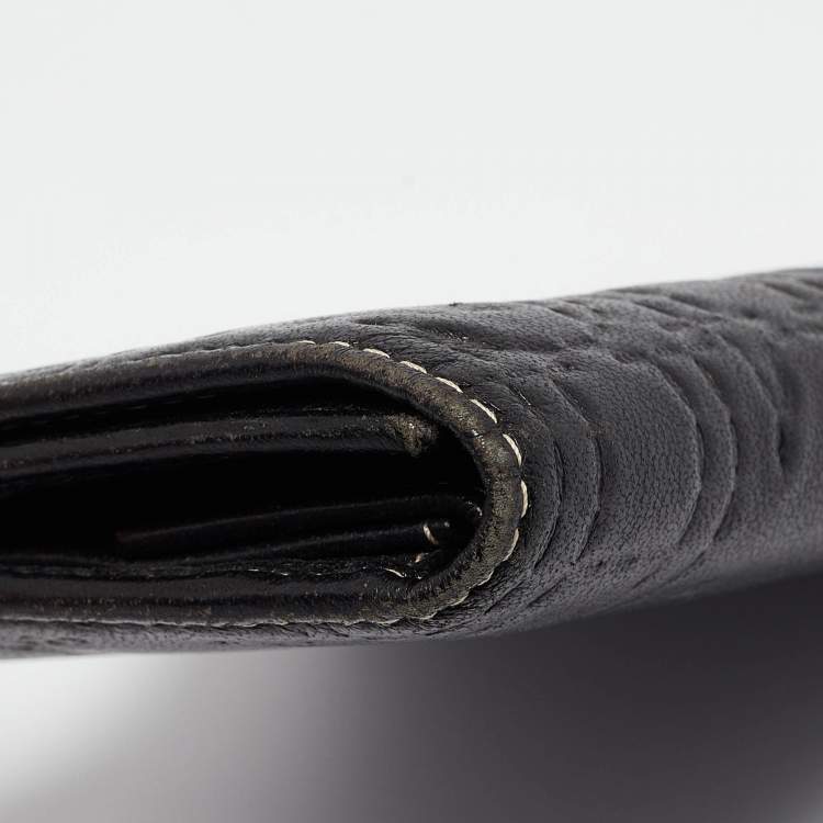 Pre Owned Carolina Herrera Dark Brown Logo Embossed Leather Trifold Wallet