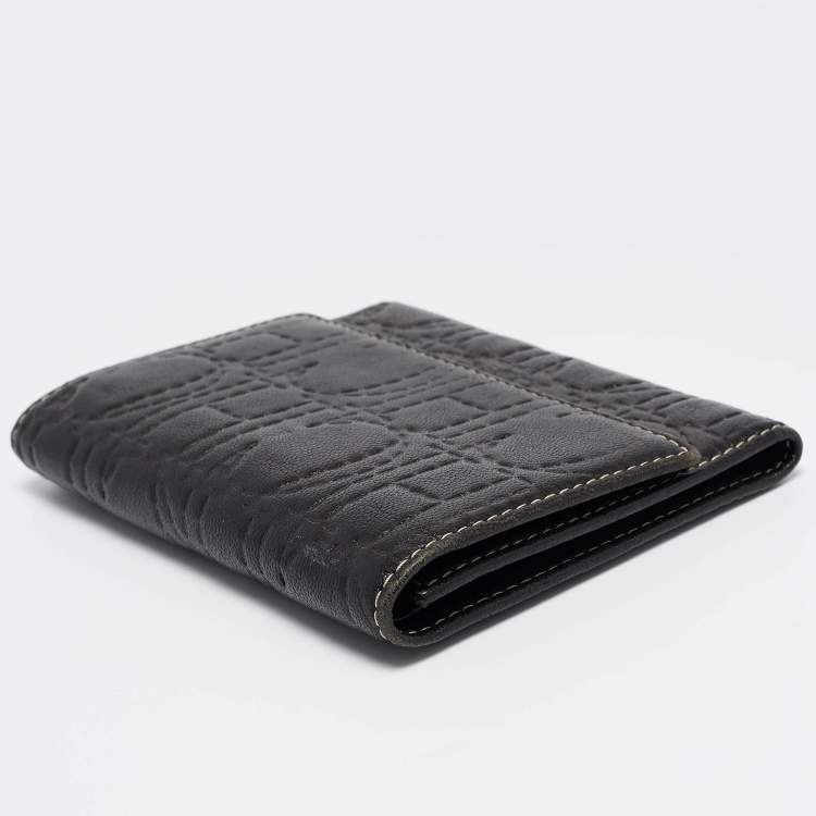 Pre Owned Carolina Herrera Dark Brown Logo Embossed Leather Trifold Wallet
