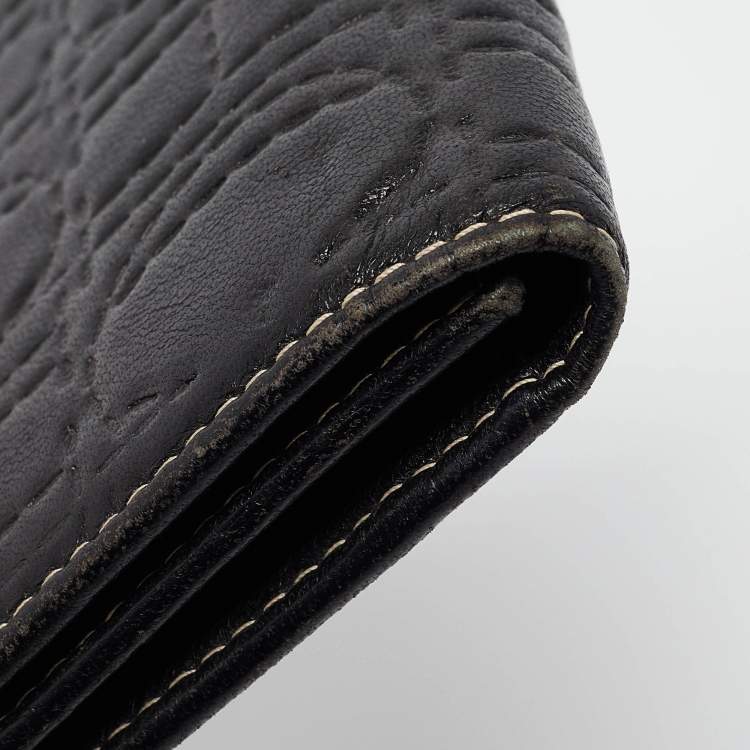 Pre Owned Carolina Herrera Dark Brown Logo Embossed Leather Trifold Wallet