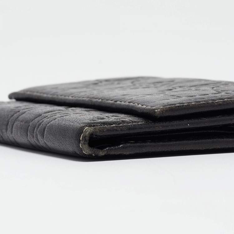 Pre Owned Carolina Herrera Dark Brown Logo Embossed Leather Trifold Wallet