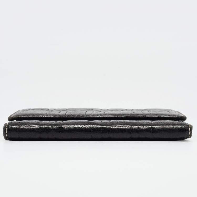 Pre Owned Carolina Herrera Dark Brown Logo Embossed Leather Trifold Wallet