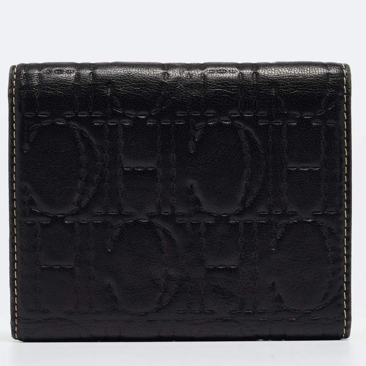 Pre Owned Carolina Herrera Dark Brown Logo Embossed Leather Trifold Wallet