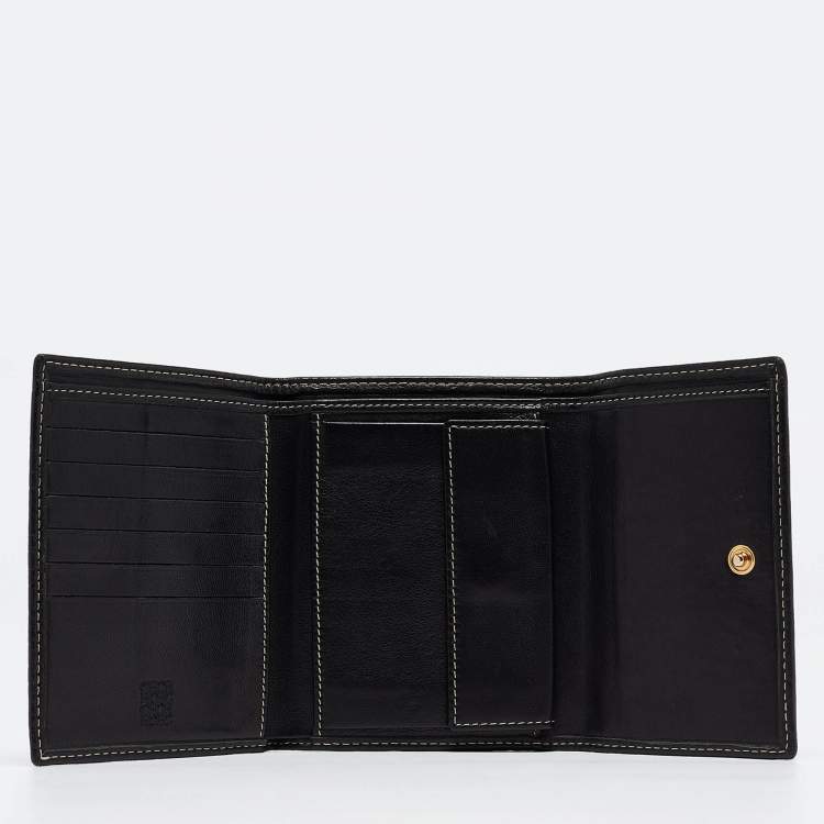 Pre Owned Carolina Herrera Dark Brown Logo Embossed Leather Trifold Wallet