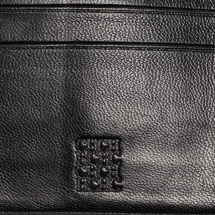 Pre Owned Carolina Herrera Dark Brown Logo Embossed Leather Trifold Wallet
