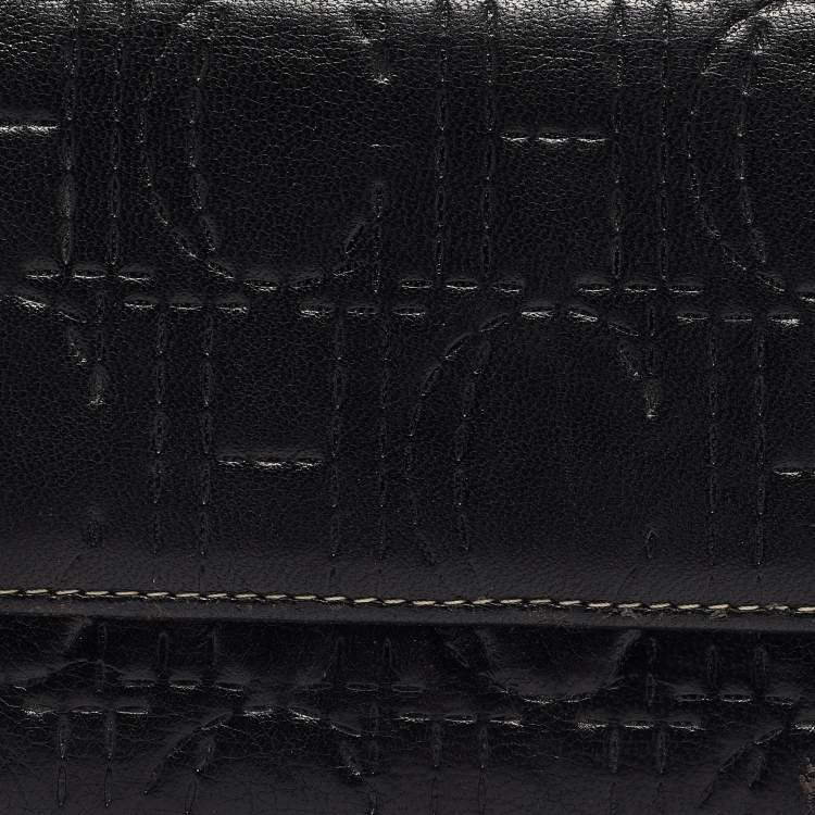 Pre Owned Carolina Herrera Dark Brown Logo Embossed Leather Trifold Wallet