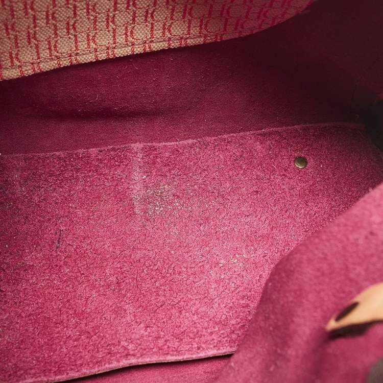 Pre Owned Carolina Herrera Burgundy/Beige Monogram Leather Large Andy Boston Bag
