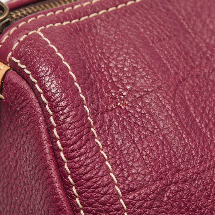 Pre Owned Carolina Herrera Burgundy/Beige Monogram Leather Large Andy Boston Bag