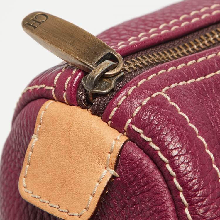 Pre Owned Carolina Herrera Burgundy/Beige Monogram Leather Large Andy Boston Bag
