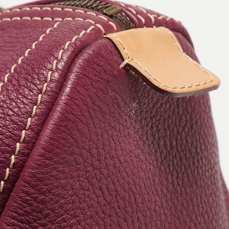 Pre Owned Carolina Herrera Burgundy/Beige Monogram Leather Large Andy Boston Bag