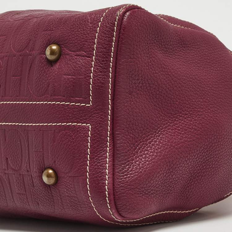 Pre Owned Carolina Herrera Burgundy/Beige Monogram Leather Large Andy Boston Bag