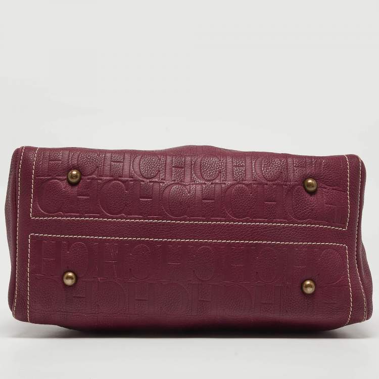 Pre Owned Carolina Herrera Burgundy/Beige Monogram Leather Large Andy Boston Bag