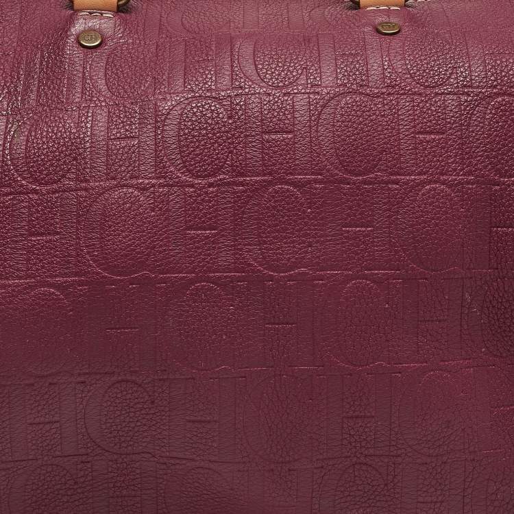 Pre Owned Carolina Herrera Burgundy/Beige Monogram Leather Large Andy Boston Bag