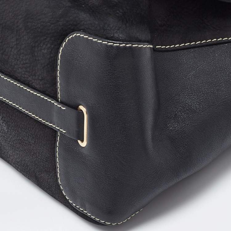 Pre Owned Carolina Herrera Black Nubuck and Leather Chain Flap Shoulder Bag