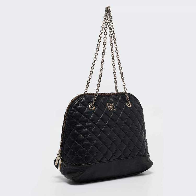 Pre Owned Carolina Herrera Quilted Leather Logo Chain Satchel
