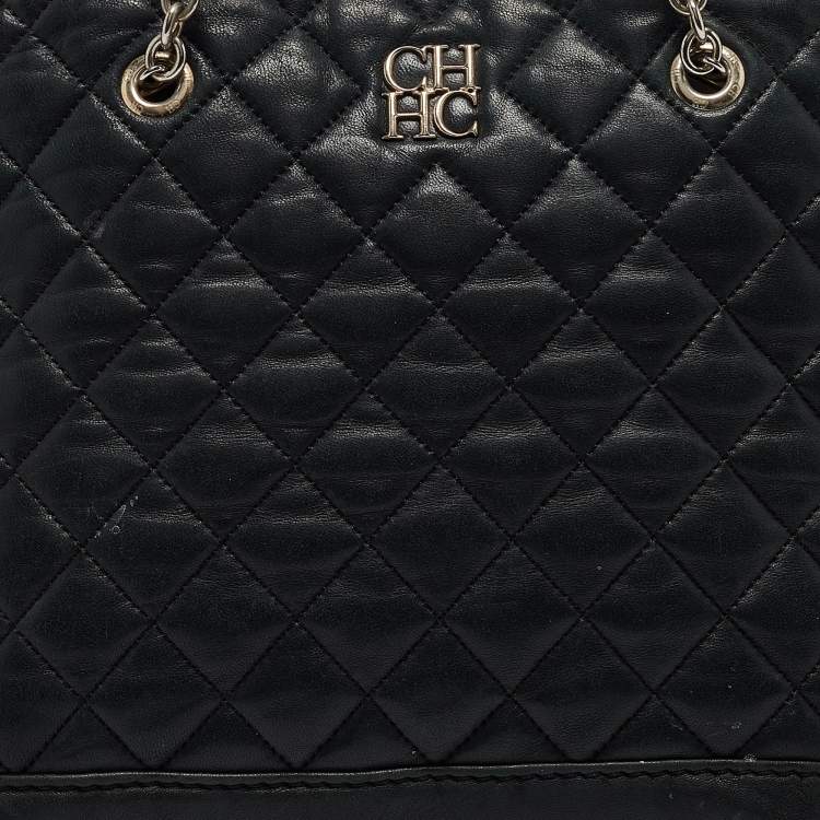 Pre Owned Carolina Herrera Quilted Leather Logo Chain Satchel