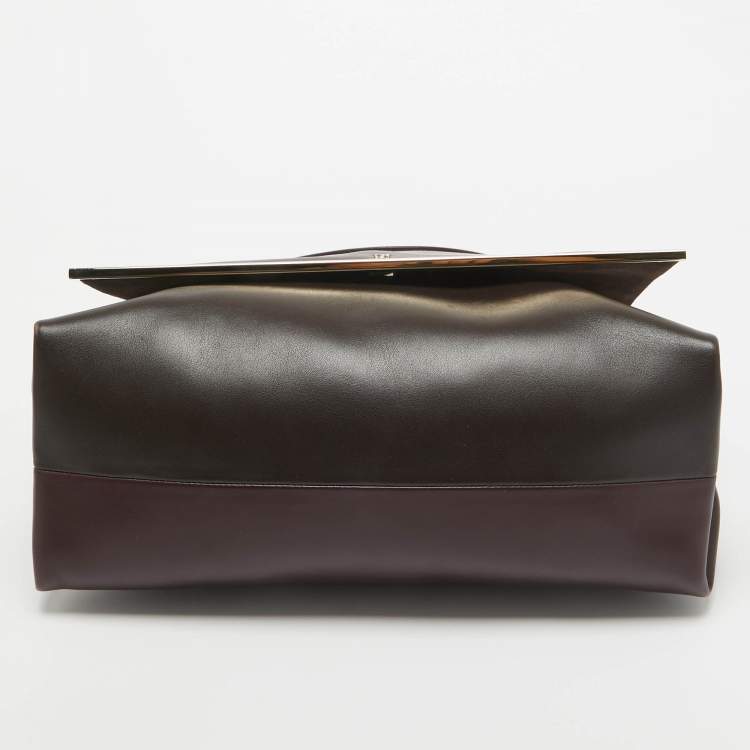 Pre Owned Carolina Herrera Burgundy/Brown Leather Camelot Top Handle Bag