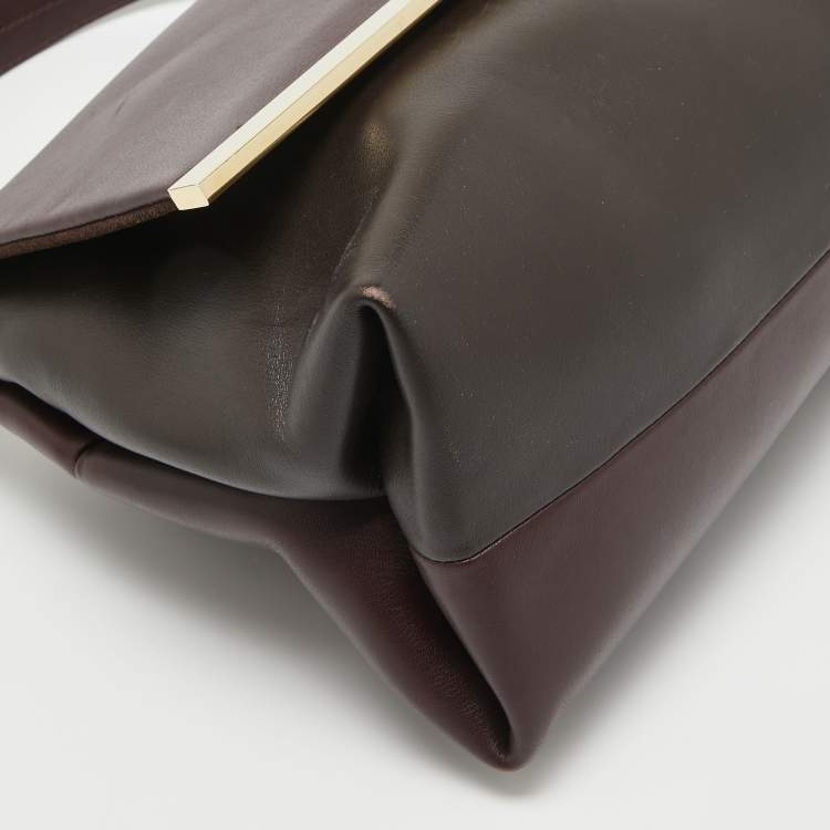 Pre Owned Carolina Herrera Burgundy/Brown Leather Camelot Top Handle Bag