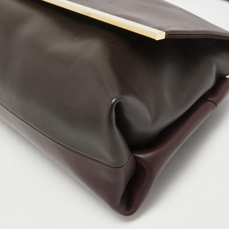 Pre Owned Carolina Herrera Burgundy/Brown Leather Camelot Top Handle Bag