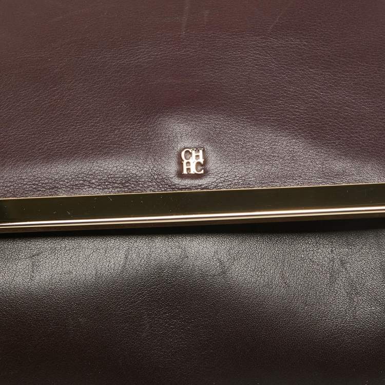 Pre Owned Carolina Herrera Burgundy/Brown Leather Camelot Top Handle Bag