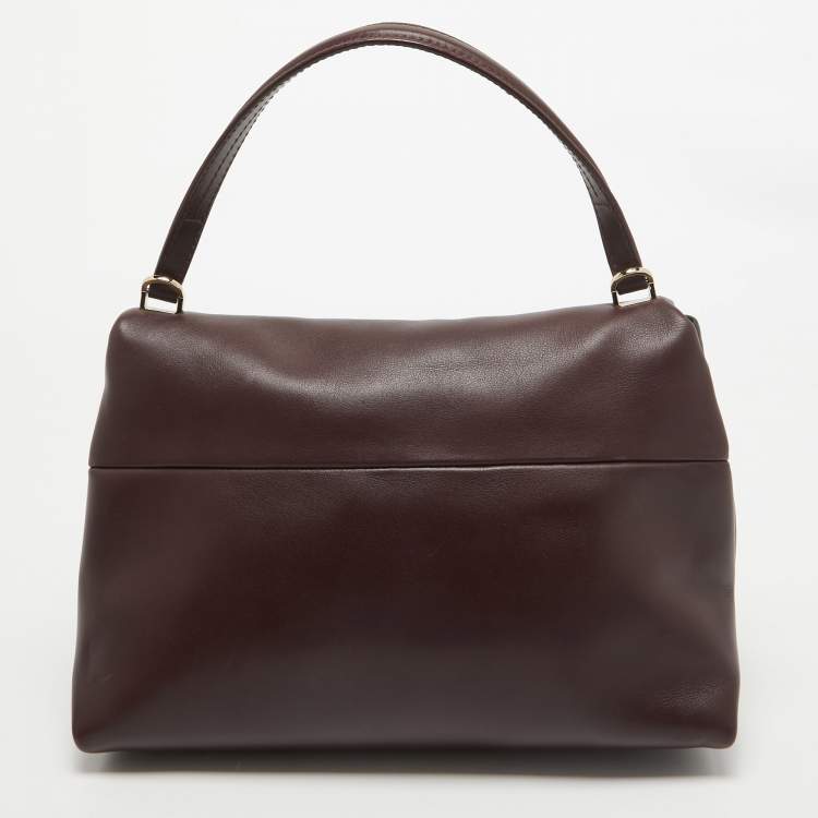 Pre Owned Carolina Herrera Burgundy/Brown Leather Camelot Top Handle Bag