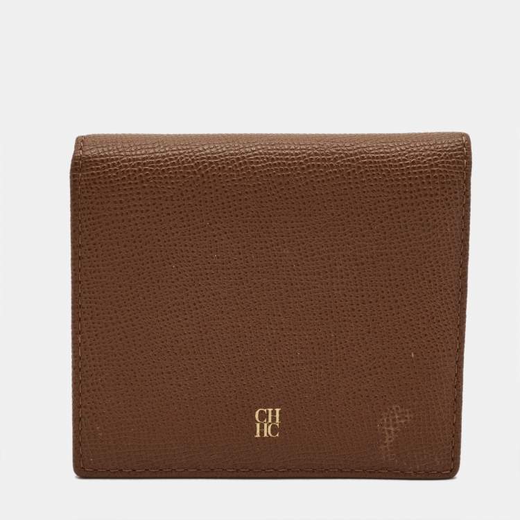 Pre Owned Carolina Herrera Brown Leather CHHC Bifold Wallet