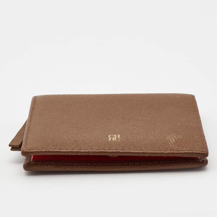 Pre Owned Carolina Herrera Brown Leather CHHC Bifold Wallet