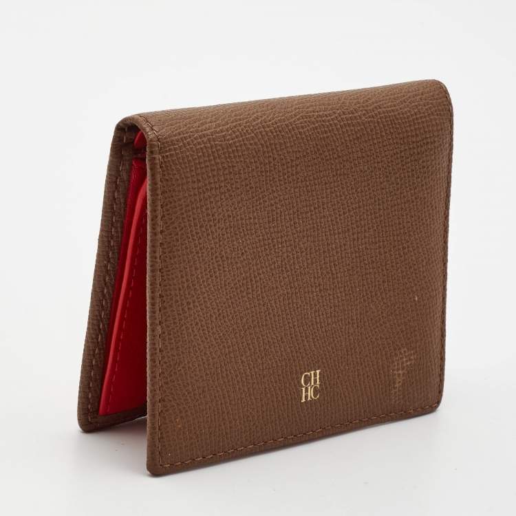 Pre Owned Carolina Herrera Brown Leather CHHC Bifold Wallet